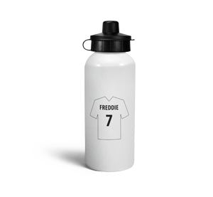 personalised white football shirt sports water bottle