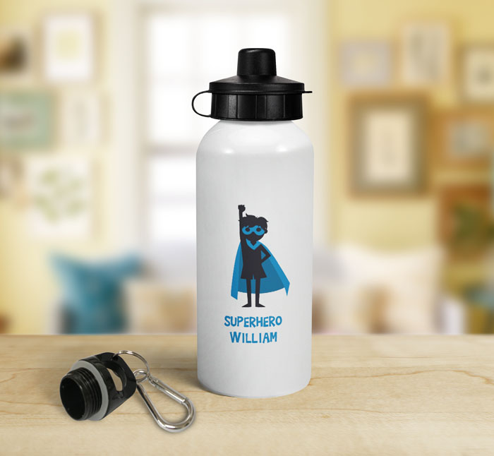 personalised boys superhero sports water bottle