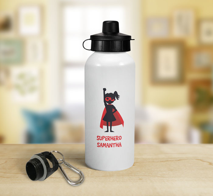 personalised girls superhero sports water bottle