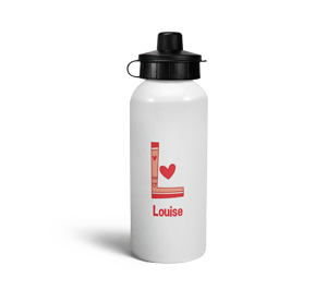 personalised red hearts letter l sports water bottle